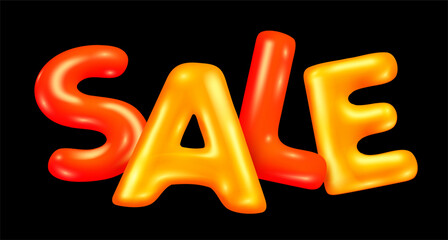 Vector illustration of cartoon golden and red color word sale. 3d style design of shine letter sale on black color background