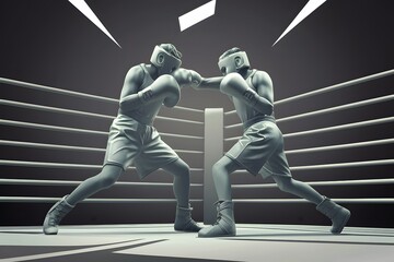 Boxing competition in grey tone 3D illustration vector, showcasing the intensity of sports competition - obrazy, fototapety, plakaty