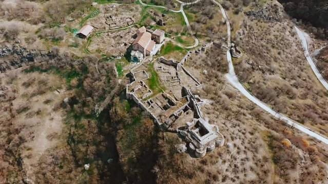 Aerial view famous Dmanisi archeological site ruins landmark .