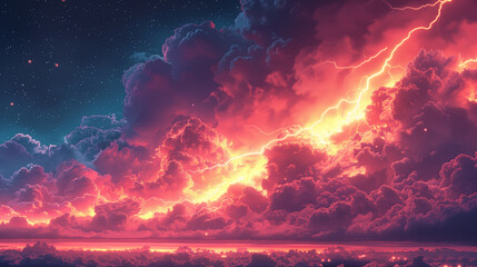 Illustration of lightning from the clouds - obrazy, fototapety, plakaty