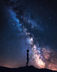 Fototapeta na wymiar Secretive Area 51 base under a starry sky, an alien silhouette standing guard