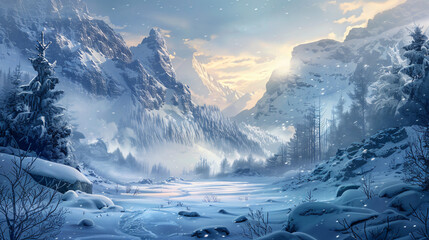 Winter landscape illustration digital art background 