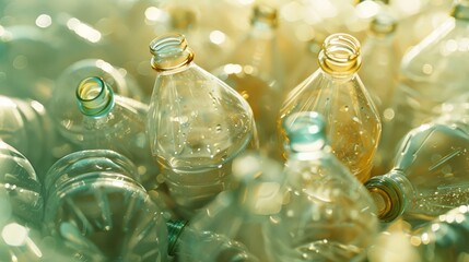 Pile of translucent plastic bottles hinting at recycling theme