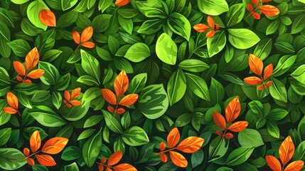 For game background, grass, green and orange tree leaves with seamless pattern. Cartoon seamless patterns of a lawn or meadow in summer and autumn.