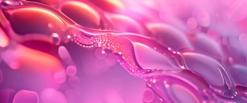 Collagen synthesis within hexagonal skin cells, against a minimalist blurred backdrop