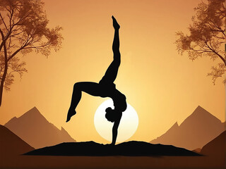 Harmony in Motion: Silhouette of Yoga Pose for International Yoga Day