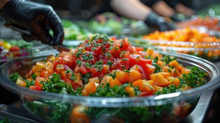 Fresh Vegetable Salad Preparation in Commercial Kitchen