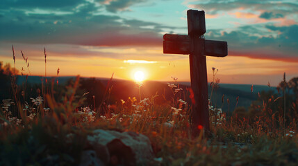 Wooden cross during a beautiful sunset