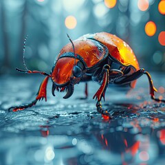 colorful cute beetle 3d render glass effect material high quality render white background - obrazy, fototapety, plakaty
