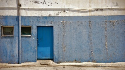 blue door in weathered facade