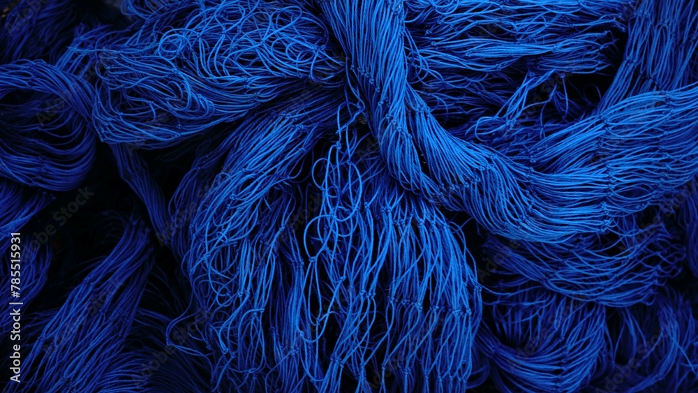 Wall mural blue fabric background of waving net threads