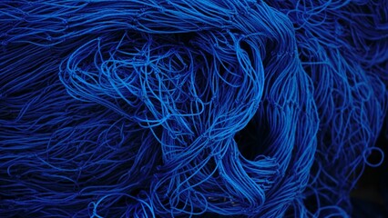 blue fabric texture background of waving net threads