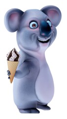 Fun 3D cartoon koala with an ice cream