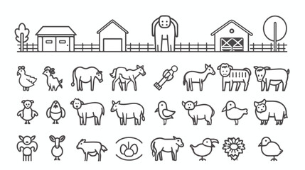 Animal breeding  farming thin line art icons. Vector - obrazy, fototapety, plakaty