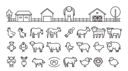 Fotobehang Animal breeding  farming thin line art icons. Vector © Ali