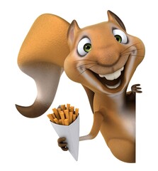 Fun 3D cartoon squirrel with french fries