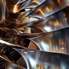 Turbine blades, precision engineering, sleek design, set against a futuristic backdrop, with a touch of mystery, captured in a photograph, enhanced by a subtle golden hour lighting effect