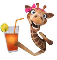 Fun 3D cartoon giraffe with a cocktail