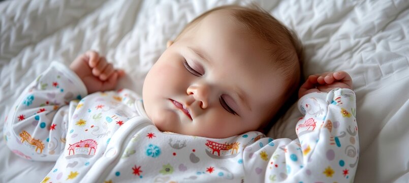 Serene image of a lovely caucasian baby peacefully sleeping in a cozy white crib