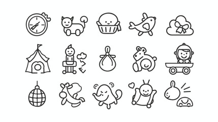 Baby icons thin line art set. Black vector symbols is