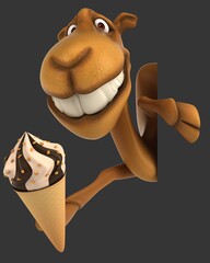 Fun 3D cartoon camel with an ice cream