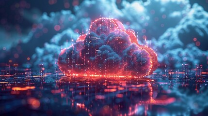 3D cartoon cloud connected with wires to servers and routers, illustrating backend cloud technology - obrazy, fototapety, plakaty