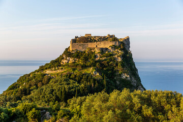 Front view of a Byzantine Angelokastro castle on the island of Corfu