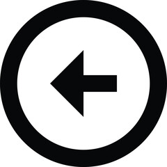 Play arrow left button icon. Video and music play icon. A triangle within a circle is a media player symbol. Video and audio multimedia reproduction. Isolated vector illustration on white background.