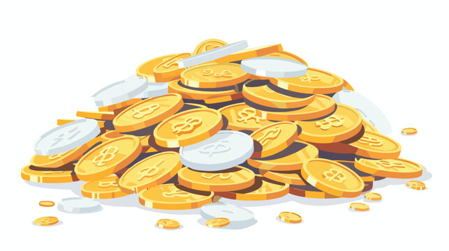 Big pile of coins. Gold and silver. Flat style illustration