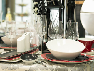 Set of dishes on table