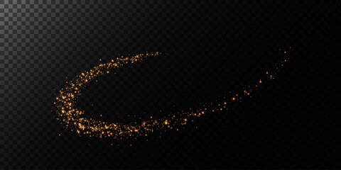 Sparks of dust and golden stars shine with special light. Vector sparks on transparent dark background. Christmas light effect. Sparkling magic dust particles.	