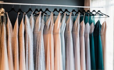 Elegant formal dresses for sale in luxury modern shop boutique
