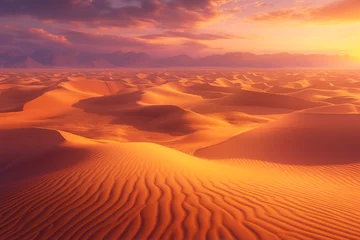Fotobehang Majestic Sunrise Over Desert Sands, Golden Glow Landscape Scene   © shiyi