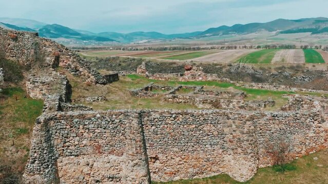Aerial view famous Dmanisi archeological site ruins landmark .