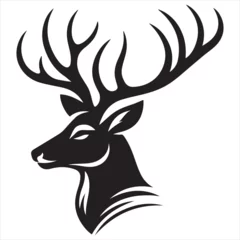 Fototapeten wildlife forest animal portrait logo vector illustration of a majestic deer head with horns stag hart black silhouette isolated on white background. © Fariha's Design
