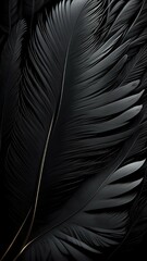 Close up of an black feather background texture illustration. AI Generated