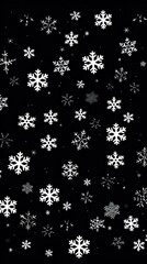 White snowflakes on a black background, a flat vector illustration in the simple minimalist style of a cute cartoon design with simple shapes