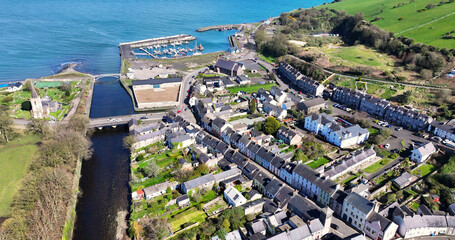 Aerial view of Residential housing in the Beautiful Village of Glenarm in County Antrim Northern Ireland