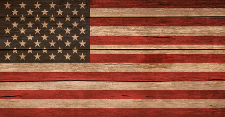 American us flag on weathered rustic wooden boards. Patriotic and country concept. Election and fourth of july and independence day theme. - 785521779
