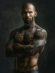 portrait of a man - tattoo - illustration - generative ai