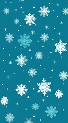 White snowflakes on a cyan background, a flat vector illustration in the simple minimalist style of a cute cartoon design with simple shapes