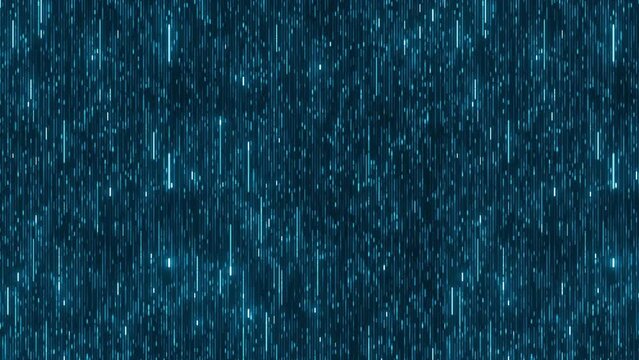Digital pattern with neon blue running lines. Loopable hi tech abstract light blue technology background. Seamless reversible loop of program code moving in a cyberspace. AI, big data transfer, flow.