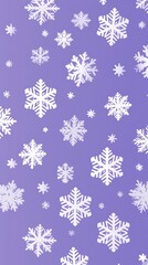 White snowflakes on a lavender background, a flat vector illustration in the simple minimalist style of a cute cartoon design with simple shapes