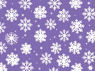 Fototapeta na wymiar White snowflakes on a lavender background, a flat vector illustration in the simple minimalist style of a cute cartoon design with simple shapes