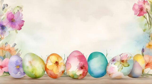 Easter composition of the branches, Easter colored eggs, flowers generated ai 