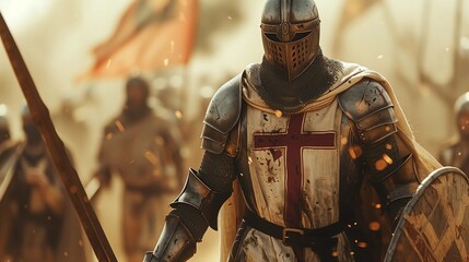 Knights Templar with armor and sword, history and war