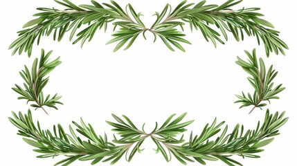 Decorative element for invitations or restaurant menus, realistic 3D modern set of rosemary banner with frame with green leaves.