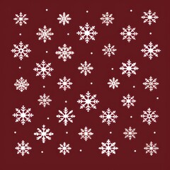 White snowflakes on a maroon background, a flat vector illustration in the simple minimalist style of a cute cartoon design with simple shapes