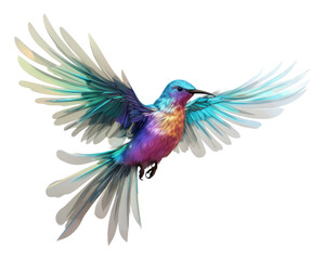 PNG  Flying bird iridescent hummingbird animal white background - obrazy, fototapety, plakaty