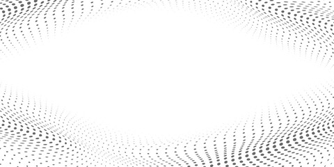 Flowing dots particles wave pattern 3D curve halftone black gradient curve shape isolated on white background. Vector in concept of technology, science, music, modern